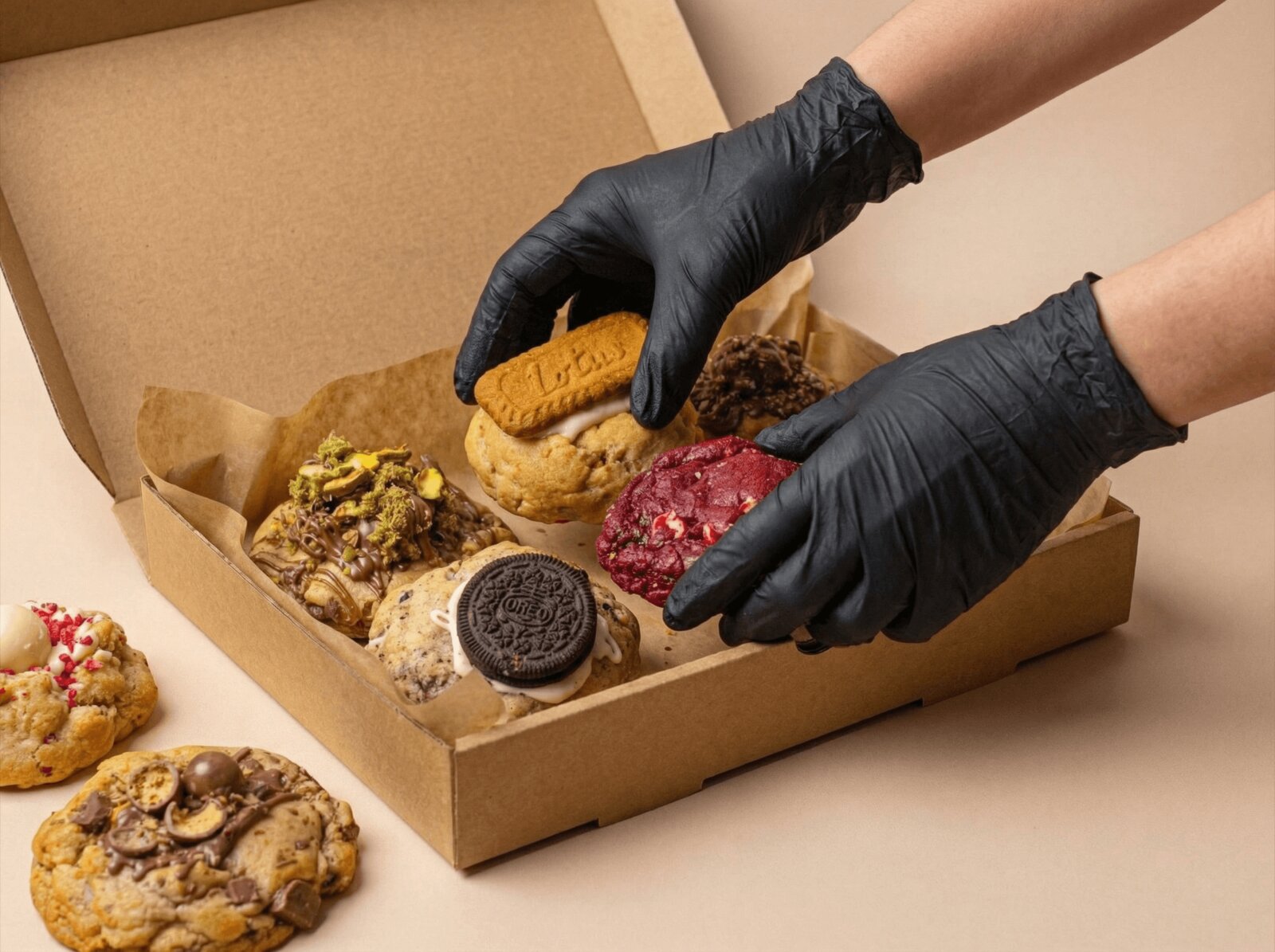 A Crumb Life box being filled with a mix of cookie flavours